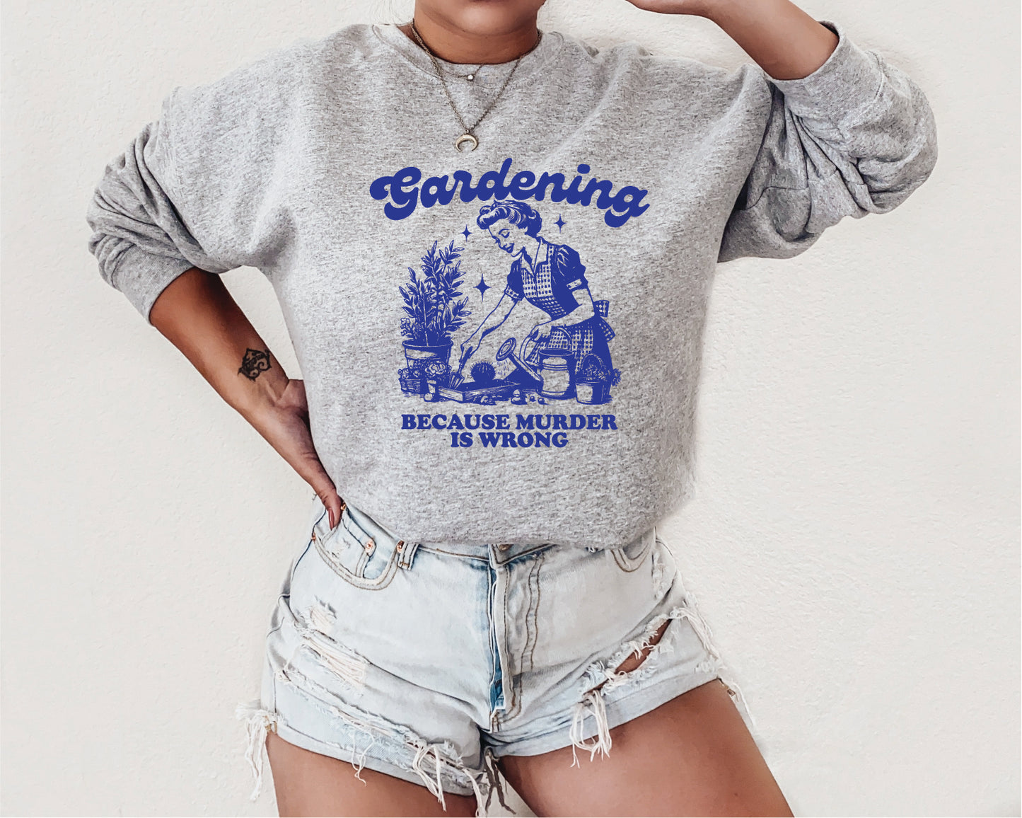 Gardening Because Murder is Wrong Screen Printed Tee Unisex