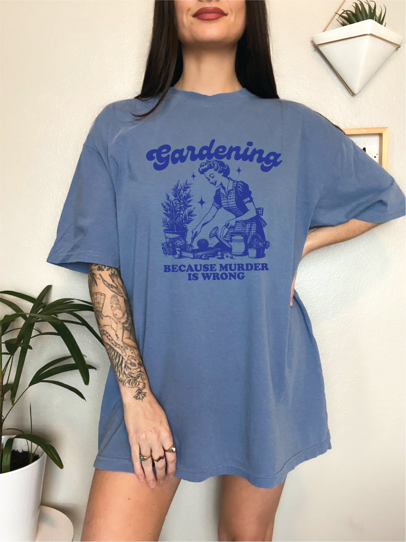 Gardening Because Murder is Wrong Screen Printed Tee Unisex